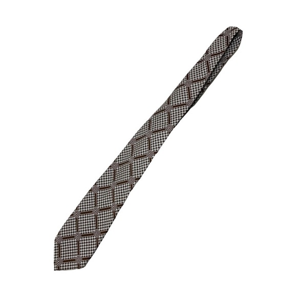 𝅺christan Dior Vintage Trendy Brown & White Novelty Print Neck Tie Retro - Picture 2 of 8